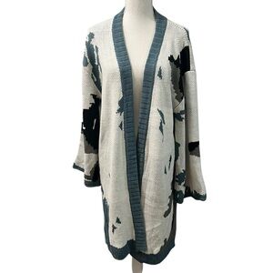 *NFS*POL Anthropologie Abstract Open Cardigan Duster Sweater Sz L Teal Black